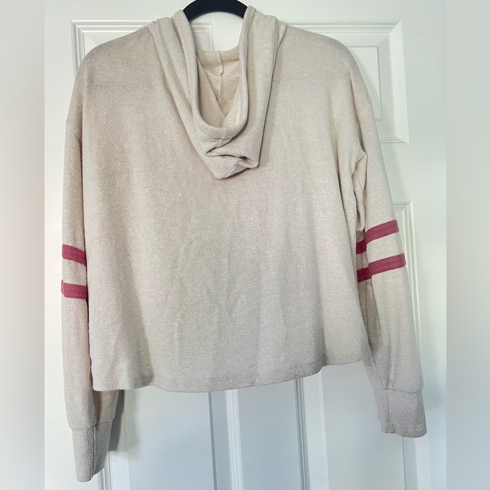 Off-White Zip Up Hoodie with Pink Stripes - Picture 3 of 8